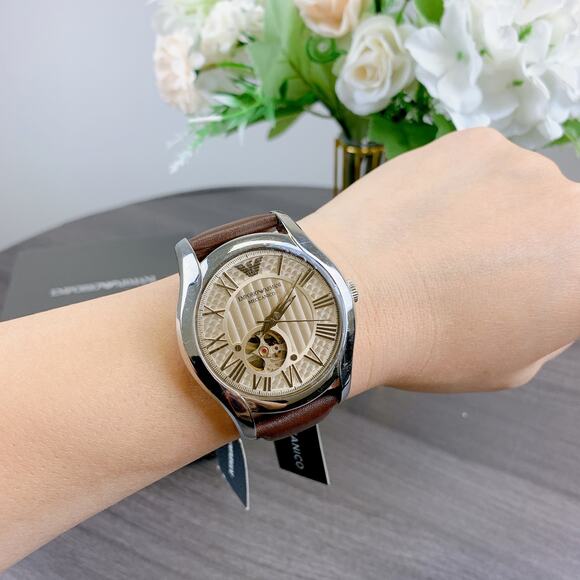 Emporio Armani AR60017 Automatic Brown Leather Watch - Picture 1 of 7